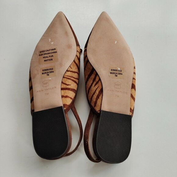 NEW Ann Taylor Brown Zebra Print Calf Hair Fur Pointed Toe Flats WOMENS SIZE 7M - Picture 8 of 8